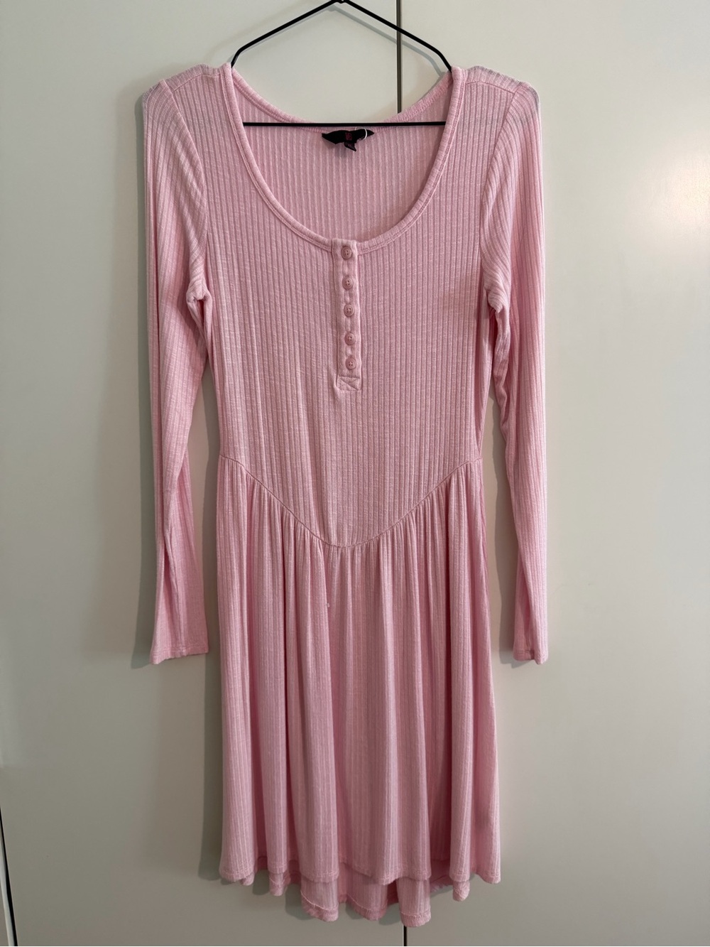 Light Pink Ribbed Long Sleeve Button-Front Dress 95% Rayon - XS